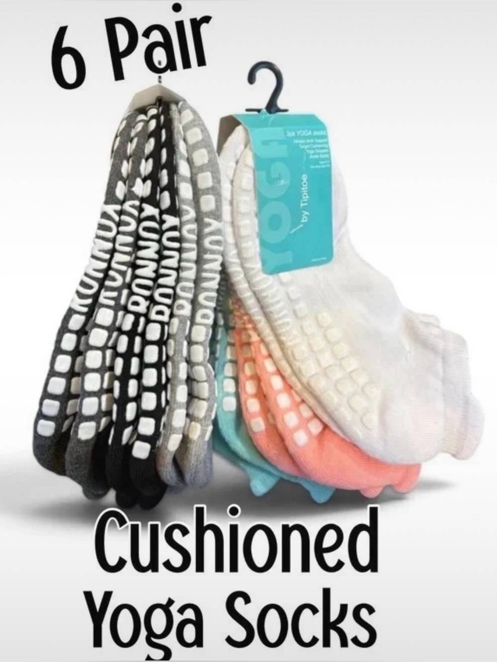 6 Pair Bundle Ladies Cushioned Yoga/Pilates Socks